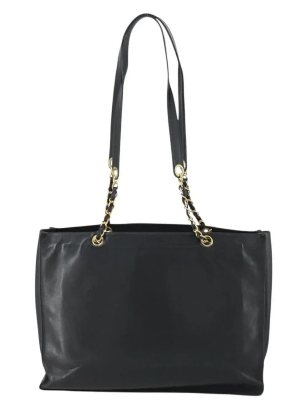 CHANEL COCO Mark Chain Shoulder Bag Lamb Skin Black Gold CC Auth 153038